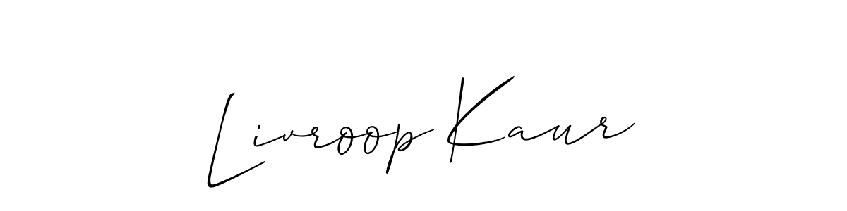 Make a beautiful signature design for name Livroop Kaur. With this signature (Allison_Script) style, you can create a handwritten signature for free. Livroop Kaur signature style 2 images and pictures png