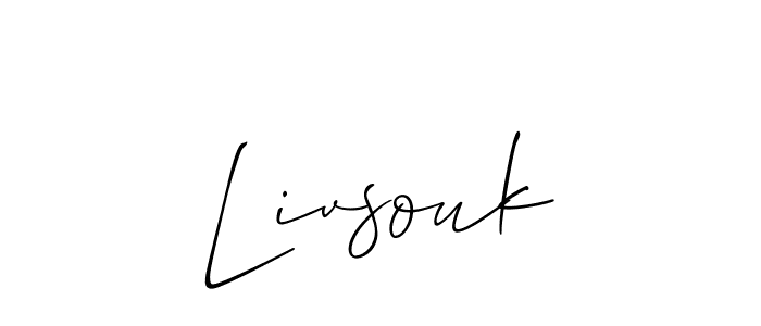 The best way (Allison_Script) to make a short signature is to pick only two or three words in your name. The name Livsouk include a total of six letters. For converting this name. Livsouk signature style 2 images and pictures png