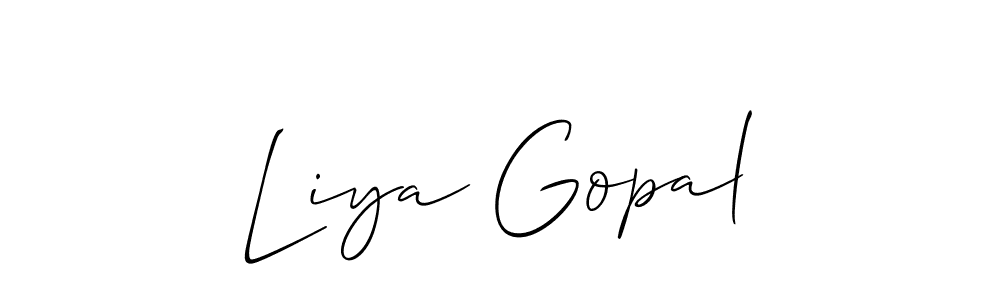 It looks lik you need a new signature style for name Liya Gopal. Design unique handwritten (Allison_Script) signature with our free signature maker in just a few clicks. Liya Gopal signature style 2 images and pictures png