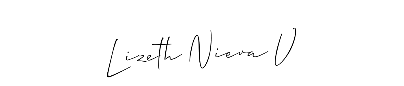 Also You can easily find your signature by using the search form. We will create Lizeth Nieva V name handwritten signature images for you free of cost using Allison_Script sign style. Lizeth Nieva V signature style 2 images and pictures png