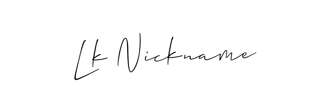 Make a beautiful signature design for name Lk Nickname. With this signature (Allison_Script) style, you can create a handwritten signature for free. Lk Nickname signature style 2 images and pictures png
