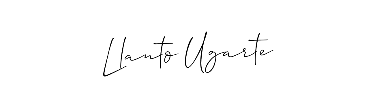 The best way (Allison_Script) to make a short signature is to pick only two or three words in your name. The name Llanto Ugarte include a total of six letters. For converting this name. Llanto Ugarte signature style 2 images and pictures png