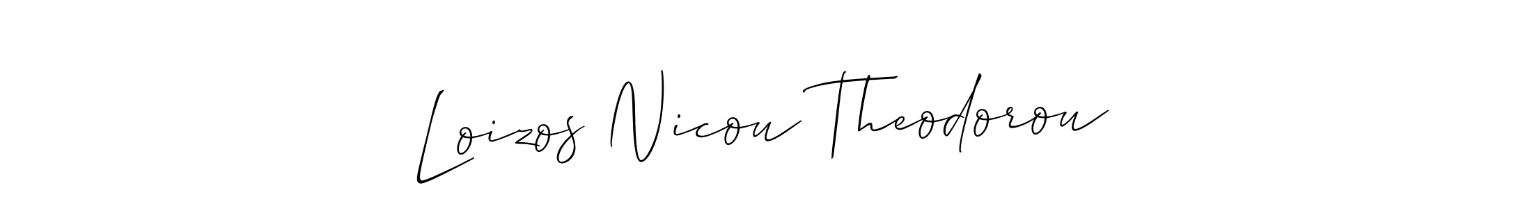 The best way (Allison_Script) to make a short signature is to pick only two or three words in your name. The name Loizos Nicou Theodorou include a total of six letters. For converting this name. Loizos Nicou Theodorou signature style 2 images and pictures png