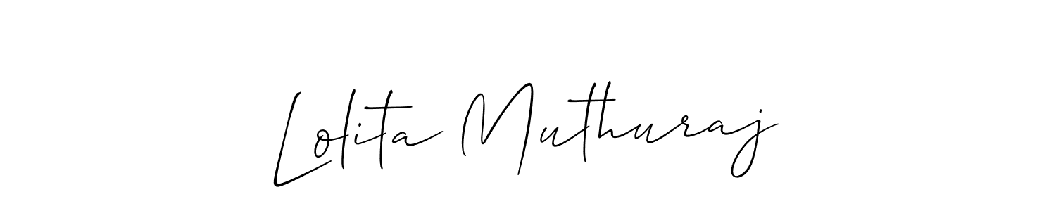 The best way (Allison_Script) to make a short signature is to pick only two or three words in your name. The name Lolita Muthuraj include a total of six letters. For converting this name. Lolita Muthuraj signature style 2 images and pictures png