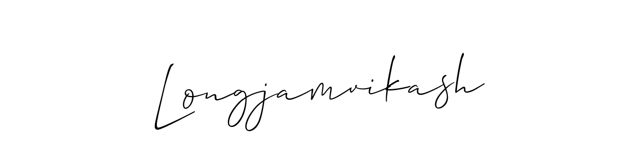 if you are searching for the best signature style for your name Longjamvikash. so please give up your signature search. here we have designed multiple signature styles  using Allison_Script. Longjamvikash signature style 2 images and pictures png