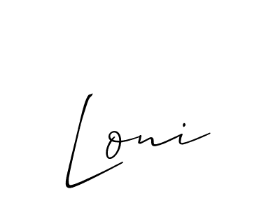 Use a signature maker to create a handwritten signature online. With this signature software, you can design (Allison_Script) your own signature for name Loni. Loni signature style 2 images and pictures png