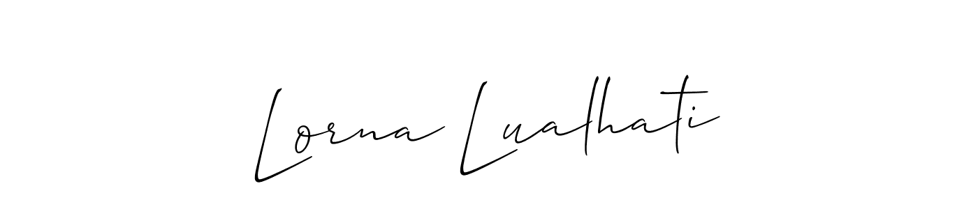 The best way (Allison_Script) to make a short signature is to pick only two or three words in your name. The name Lorna Lualhati include a total of six letters. For converting this name. Lorna Lualhati signature style 2 images and pictures png