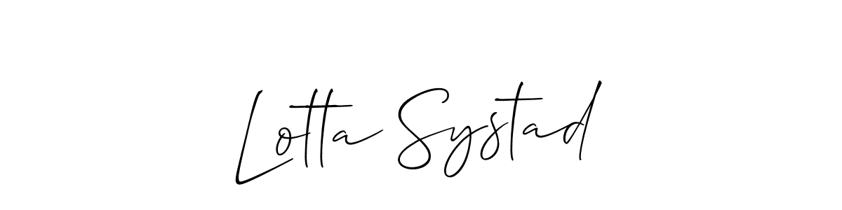 Allison_Script is a professional signature style that is perfect for those who want to add a touch of class to their signature. It is also a great choice for those who want to make their signature more unique. Get Lotta Systad name to fancy signature for free. Lotta Systad signature style 2 images and pictures png