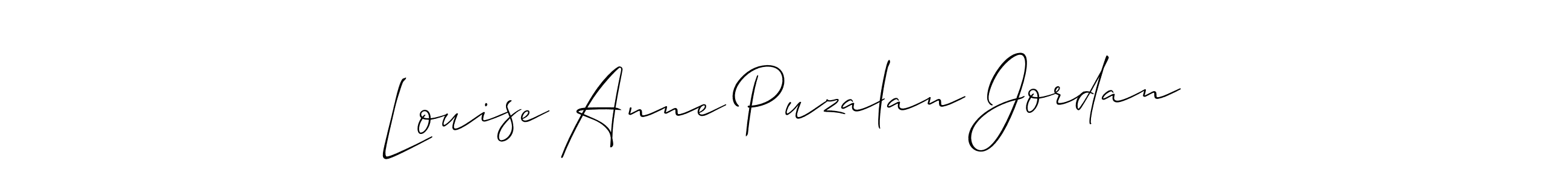 Make a short Louise Anne Puzalan Jordan signature style. Manage your documents anywhere anytime using Allison_Script. Create and add eSignatures, submit forms, share and send files easily. Louise Anne Puzalan Jordan signature style 2 images and pictures png