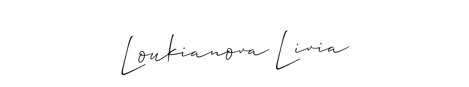 Make a short Loukianova Livia signature style. Manage your documents anywhere anytime using Allison_Script. Create and add eSignatures, submit forms, share and send files easily. Loukianova Livia signature style 2 images and pictures png