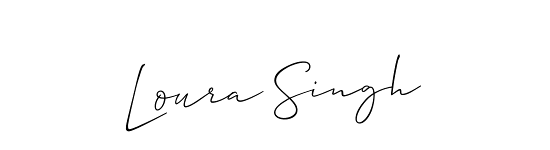 The best way (Allison_Script) to make a short signature is to pick only two or three words in your name. The name Loura Singh include a total of six letters. For converting this name. Loura Singh signature style 2 images and pictures png