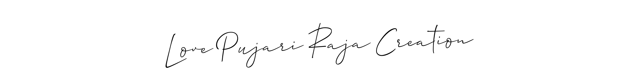 Allison_Script is a professional signature style that is perfect for those who want to add a touch of class to their signature. It is also a great choice for those who want to make their signature more unique. Get Love Pujari Raja Creation name to fancy signature for free. Love Pujari Raja Creation signature style 2 images and pictures png