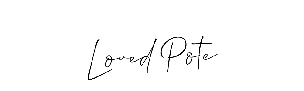 The best way (Allison_Script) to make a short signature is to pick only two or three words in your name. The name Loved Pote include a total of six letters. For converting this name. Loved Pote signature style 2 images and pictures png
