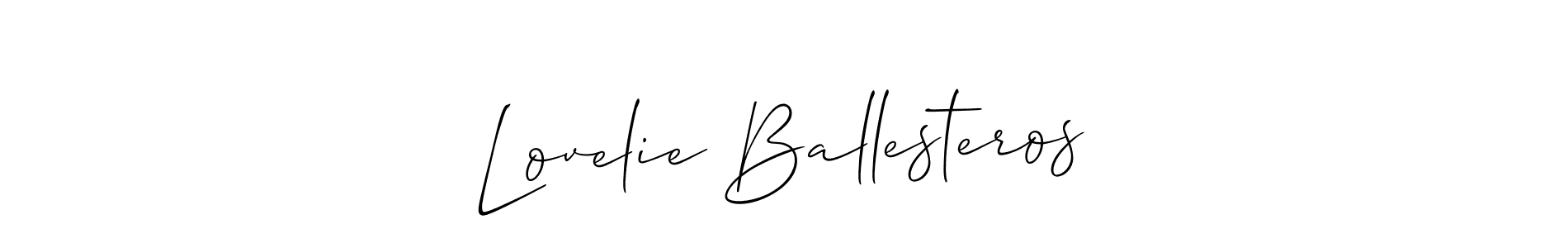 The best way (Allison_Script) to make a short signature is to pick only two or three words in your name. The name Lovelie Ballesteros include a total of six letters. For converting this name. Lovelie Ballesteros signature style 2 images and pictures png