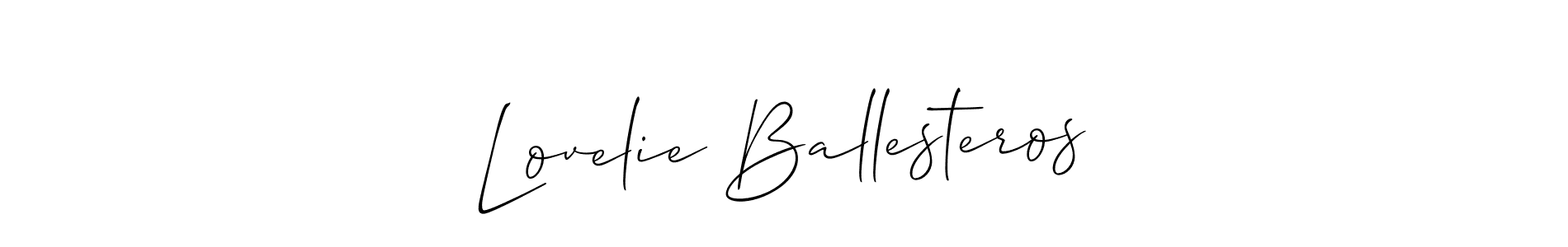 The best way (Allison_Script) to make a short signature is to pick only two or three words in your name. The name Lovelie Ballesteros include a total of six letters. For converting this name. Lovelie Ballesteros signature style 2 images and pictures png