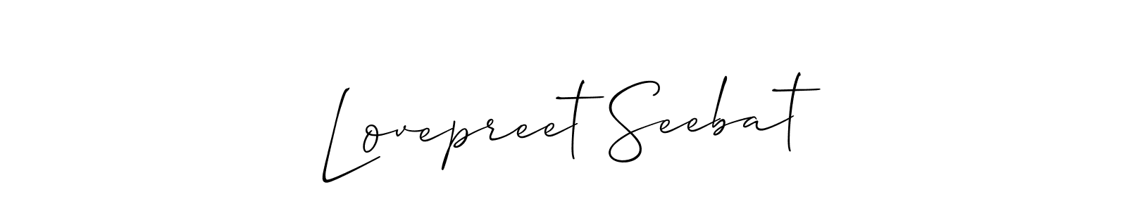 How to make Lovepreet Seebat name signature. Use Allison_Script style for creating short signs online. This is the latest handwritten sign. Lovepreet Seebat signature style 2 images and pictures png