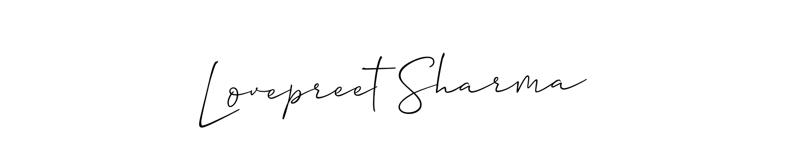 Make a short Lovepreet Sharma signature style. Manage your documents anywhere anytime using Allison_Script. Create and add eSignatures, submit forms, share and send files easily. Lovepreet Sharma signature style 2 images and pictures png