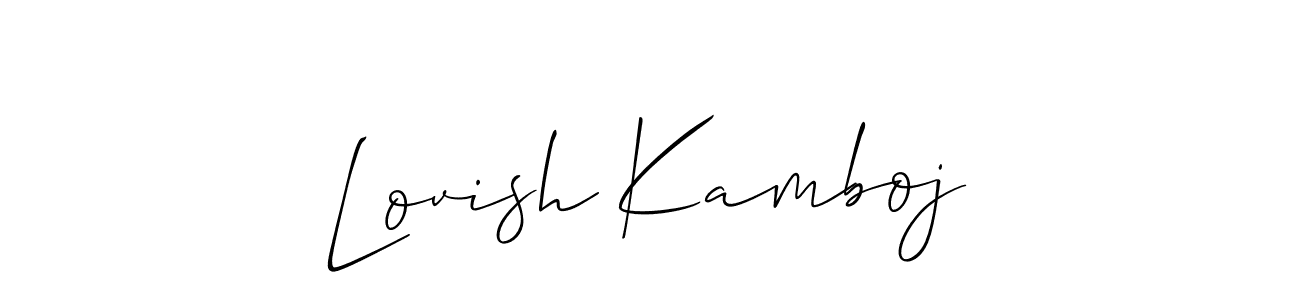 You should practise on your own different ways (Allison_Script) to write your name (Lovish Kamboj) in signature. don't let someone else do it for you. Lovish Kamboj signature style 2 images and pictures png