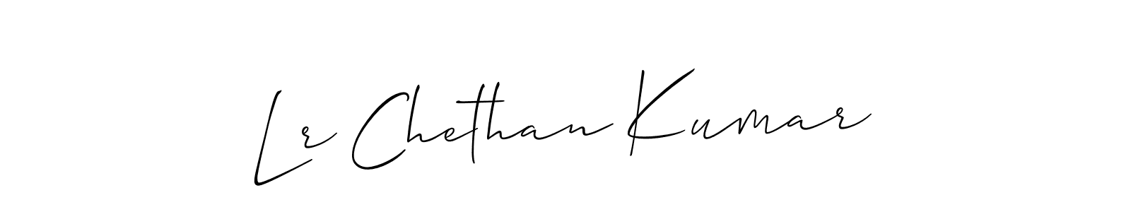 The best way (Allison_Script) to make a short signature is to pick only two or three words in your name. The name Lr Chethan Kumar include a total of six letters. For converting this name. Lr Chethan Kumar signature style 2 images and pictures png