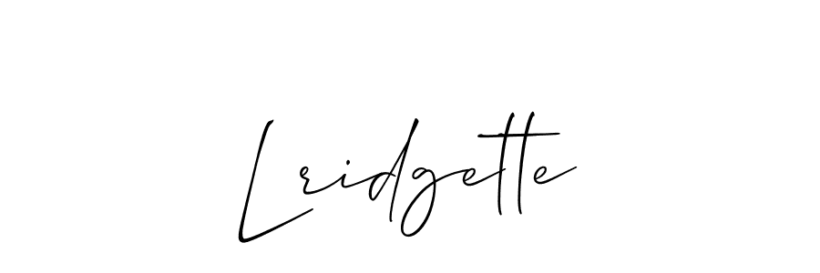 The best way (Allison_Script) to make a short signature is to pick only two or three words in your name. The name Lridgette include a total of six letters. For converting this name. Lridgette signature style 2 images and pictures png