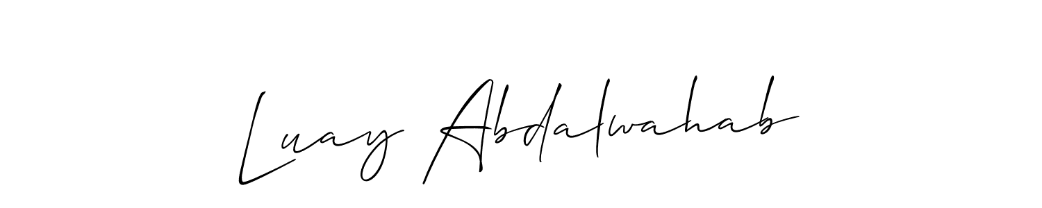 if you are searching for the best signature style for your name Luay Abdalwahab. so please give up your signature search. here we have designed multiple signature styles  using Allison_Script. Luay Abdalwahab signature style 2 images and pictures png