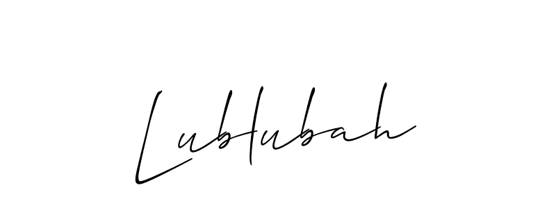 Use a signature maker to create a handwritten signature online. With this signature software, you can design (Allison_Script) your own signature for name Lublubah. Lublubah signature style 2 images and pictures png