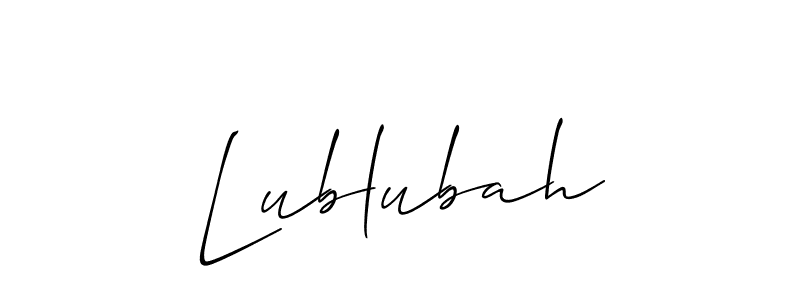 Use a signature maker to create a handwritten signature online. With this signature software, you can design (Allison_Script) your own signature for name Lublubah. Lublubah signature style 2 images and pictures png