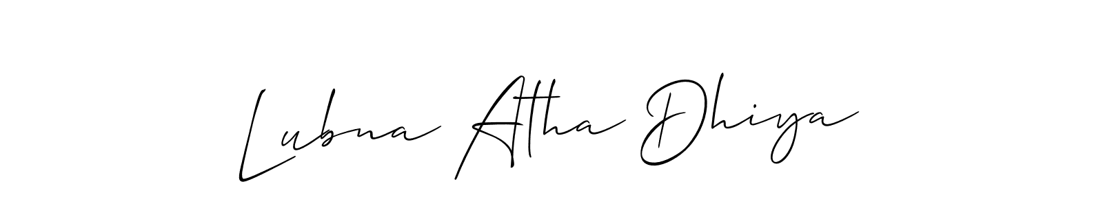 Make a beautiful signature design for name Lubna Atha Dhiya. With this signature (Allison_Script) style, you can create a handwritten signature for free. Lubna Atha Dhiya signature style 2 images and pictures png