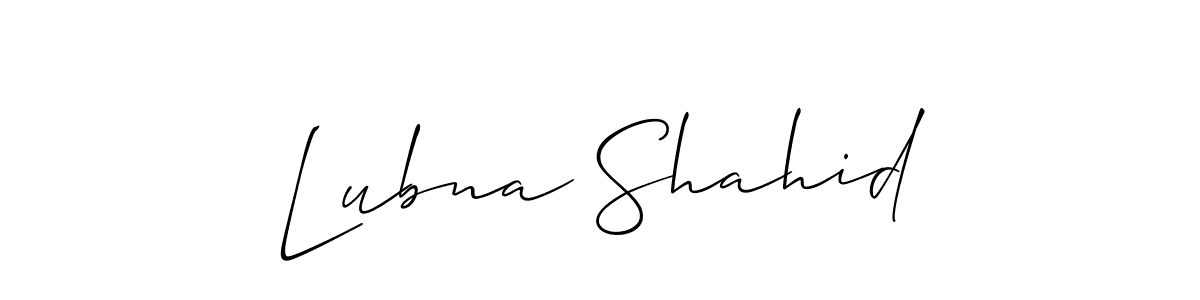How to make Lubna Shahid name signature. Use Allison_Script style for creating short signs online. This is the latest handwritten sign. Lubna Shahid signature style 2 images and pictures png