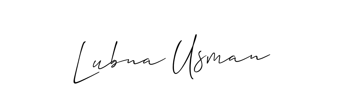 The best way (Allison_Script) to make a short signature is to pick only two or three words in your name. The name Lubna Usman include a total of six letters. For converting this name. Lubna Usman signature style 2 images and pictures png