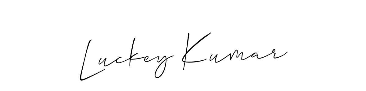 Allison_Script is a professional signature style that is perfect for those who want to add a touch of class to their signature. It is also a great choice for those who want to make their signature more unique. Get Luckey Kumar name to fancy signature for free. Luckey Kumar signature style 2 images and pictures png