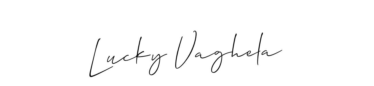 How to make Lucky Vaghela name signature. Use Allison_Script style for creating short signs online. This is the latest handwritten sign. Lucky Vaghela signature style 2 images and pictures png