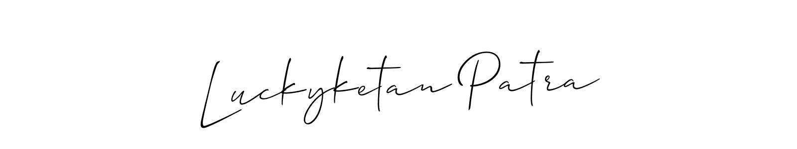 Allison_Script is a professional signature style that is perfect for those who want to add a touch of class to their signature. It is also a great choice for those who want to make their signature more unique. Get Luckyketan Patra name to fancy signature for free. Luckyketan Patra signature style 2 images and pictures png