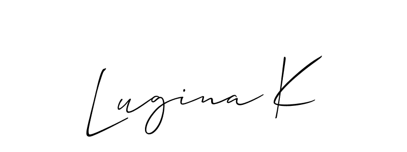 Allison_Script is a professional signature style that is perfect for those who want to add a touch of class to their signature. It is also a great choice for those who want to make their signature more unique. Get Lugina K name to fancy signature for free. Lugina K signature style 2 images and pictures png