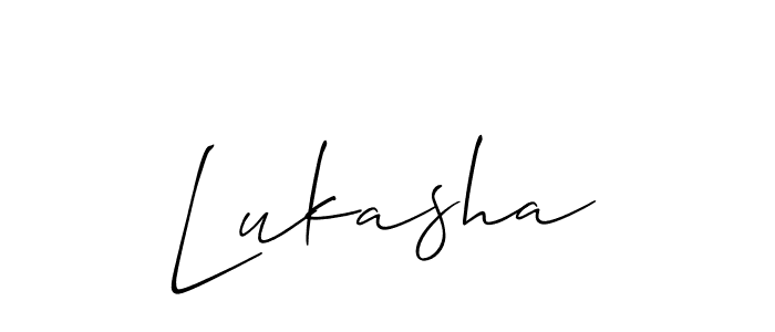 The best way (Allison_Script) to make a short signature is to pick only two or three words in your name. The name Lukasha include a total of six letters. For converting this name. Lukasha signature style 2 images and pictures png