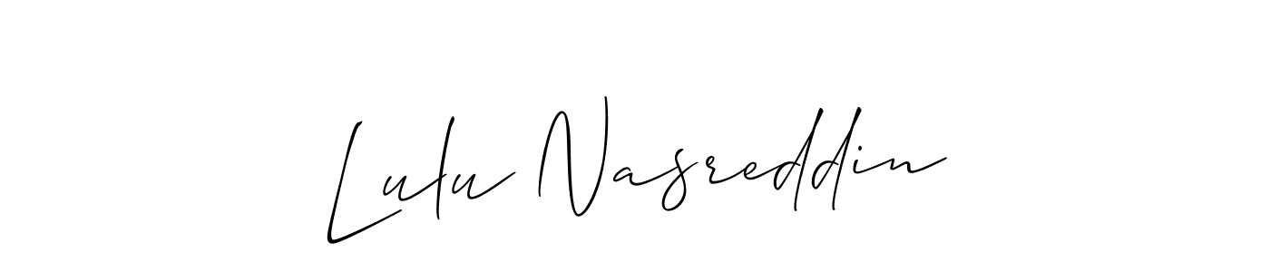 if you are searching for the best signature style for your name Lulu Nasreddin. so please give up your signature search. here we have designed multiple signature styles  using Allison_Script. Lulu Nasreddin signature style 2 images and pictures png