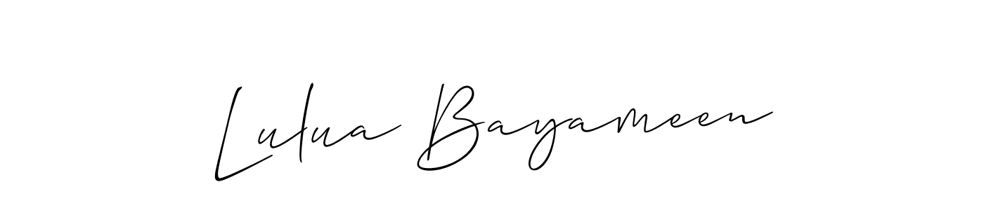 if you are searching for the best signature style for your name Lulua Bayameen. so please give up your signature search. here we have designed multiple signature styles  using Allison_Script. Lulua Bayameen signature style 2 images and pictures png