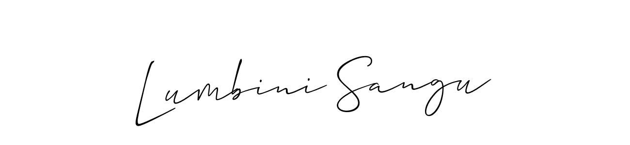 It looks lik you need a new signature style for name Lumbini Sangu. Design unique handwritten (Allison_Script) signature with our free signature maker in just a few clicks. Lumbini Sangu signature style 2 images and pictures png