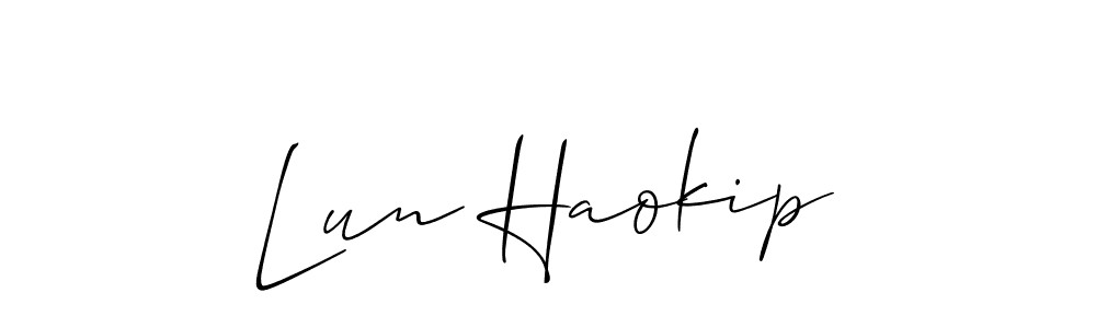 The best way (Allison_Script) to make a short signature is to pick only two or three words in your name. The name Lun Haokip include a total of six letters. For converting this name. Lun Haokip signature style 2 images and pictures png