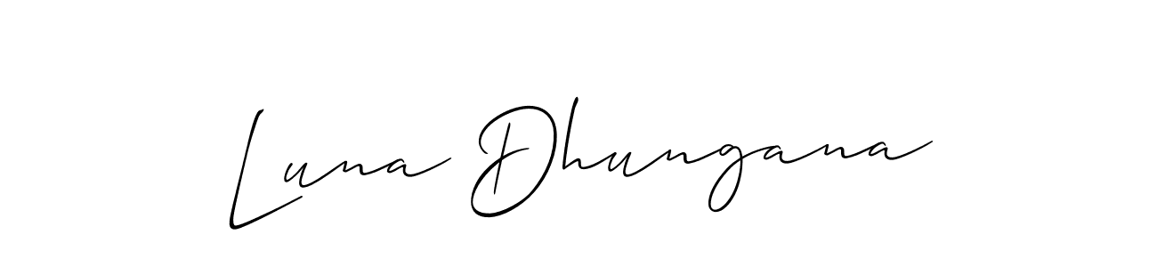 Similarly Allison_Script is the best handwritten signature design. Signature creator online .You can use it as an online autograph creator for name Luna Dhungana. Luna Dhungana signature style 2 images and pictures png