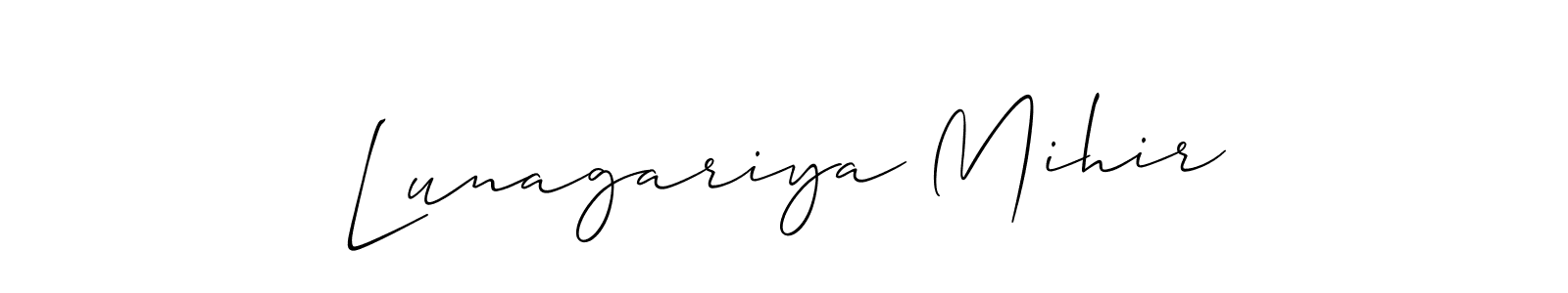 Lunagariya Mihir stylish signature style. Best Handwritten Sign (Allison_Script) for my name. Handwritten Signature Collection Ideas for my name Lunagariya Mihir. Lunagariya Mihir signature style 2 images and pictures png
