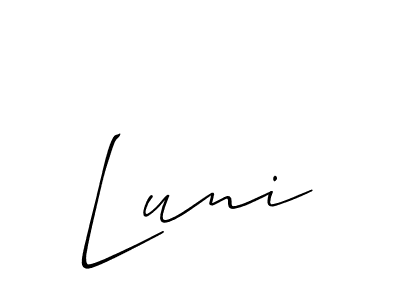 Use a signature maker to create a handwritten signature online. With this signature software, you can design (Allison_Script) your own signature for name Luni. Luni signature style 2 images and pictures png