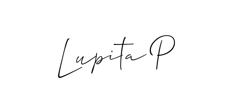Also You can easily find your signature by using the search form. We will create Lupita P name handwritten signature images for you free of cost using Allison_Script sign style. Lupita P signature style 2 images and pictures png