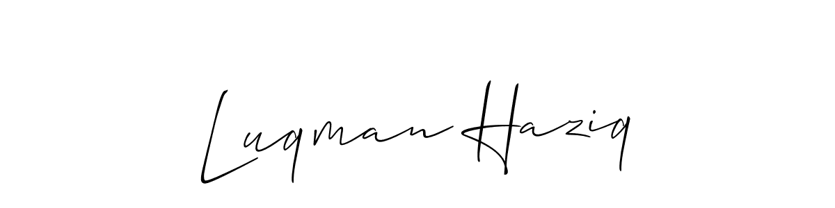 How to make Luqman Haziq name signature. Use Allison_Script style for creating short signs online. This is the latest handwritten sign. Luqman Haziq signature style 2 images and pictures png