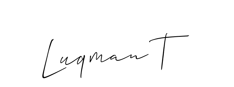 The best way (Allison_Script) to make a short signature is to pick only two or three words in your name. The name Luqman T include a total of six letters. For converting this name. Luqman T signature style 2 images and pictures png