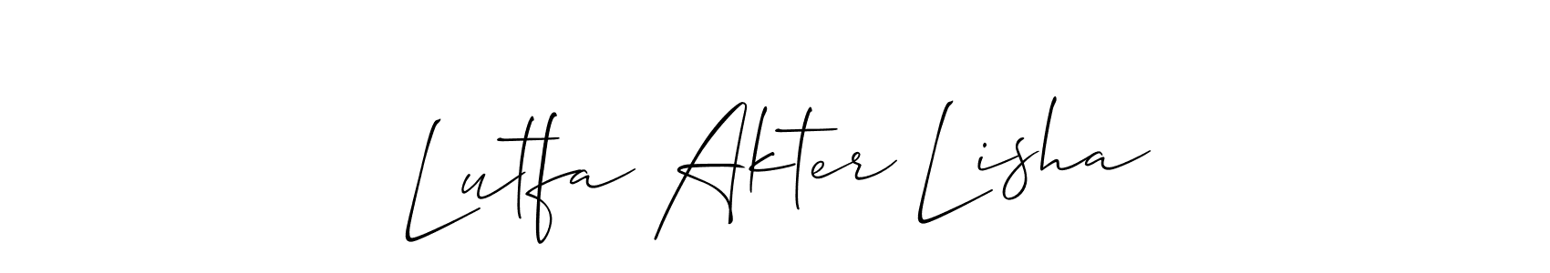 Make a short Lutfa Akter Lisha signature style. Manage your documents anywhere anytime using Allison_Script. Create and add eSignatures, submit forms, share and send files easily. Lutfa Akter Lisha signature style 2 images and pictures png