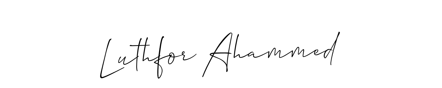 Allison_Script is a professional signature style that is perfect for those who want to add a touch of class to their signature. It is also a great choice for those who want to make their signature more unique. Get Luthfor Ahammed name to fancy signature for free. Luthfor Ahammed signature style 2 images and pictures png