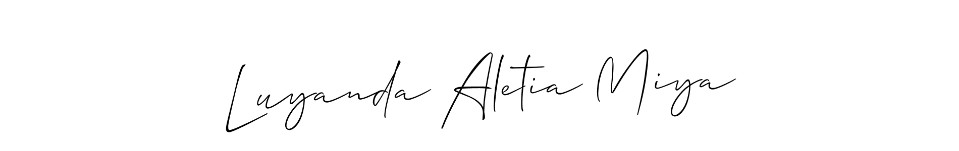 It looks lik you need a new signature style for name Luyanda Aletia Miya. Design unique handwritten (Allison_Script) signature with our free signature maker in just a few clicks. Luyanda Aletia Miya signature style 2 images and pictures png