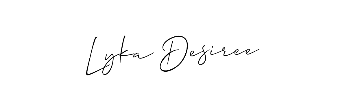 It looks lik you need a new signature style for name Lyka Desiree. Design unique handwritten (Allison_Script) signature with our free signature maker in just a few clicks. Lyka Desiree signature style 2 images and pictures png