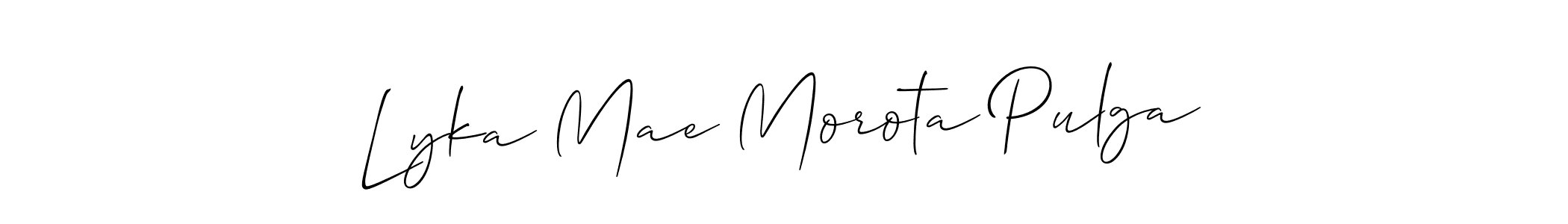 How to Draw Lyka Mae Morota Pulga signature style? Allison_Script is a latest design signature styles for name Lyka Mae Morota Pulga. Lyka Mae Morota Pulga signature style 2 images and pictures png